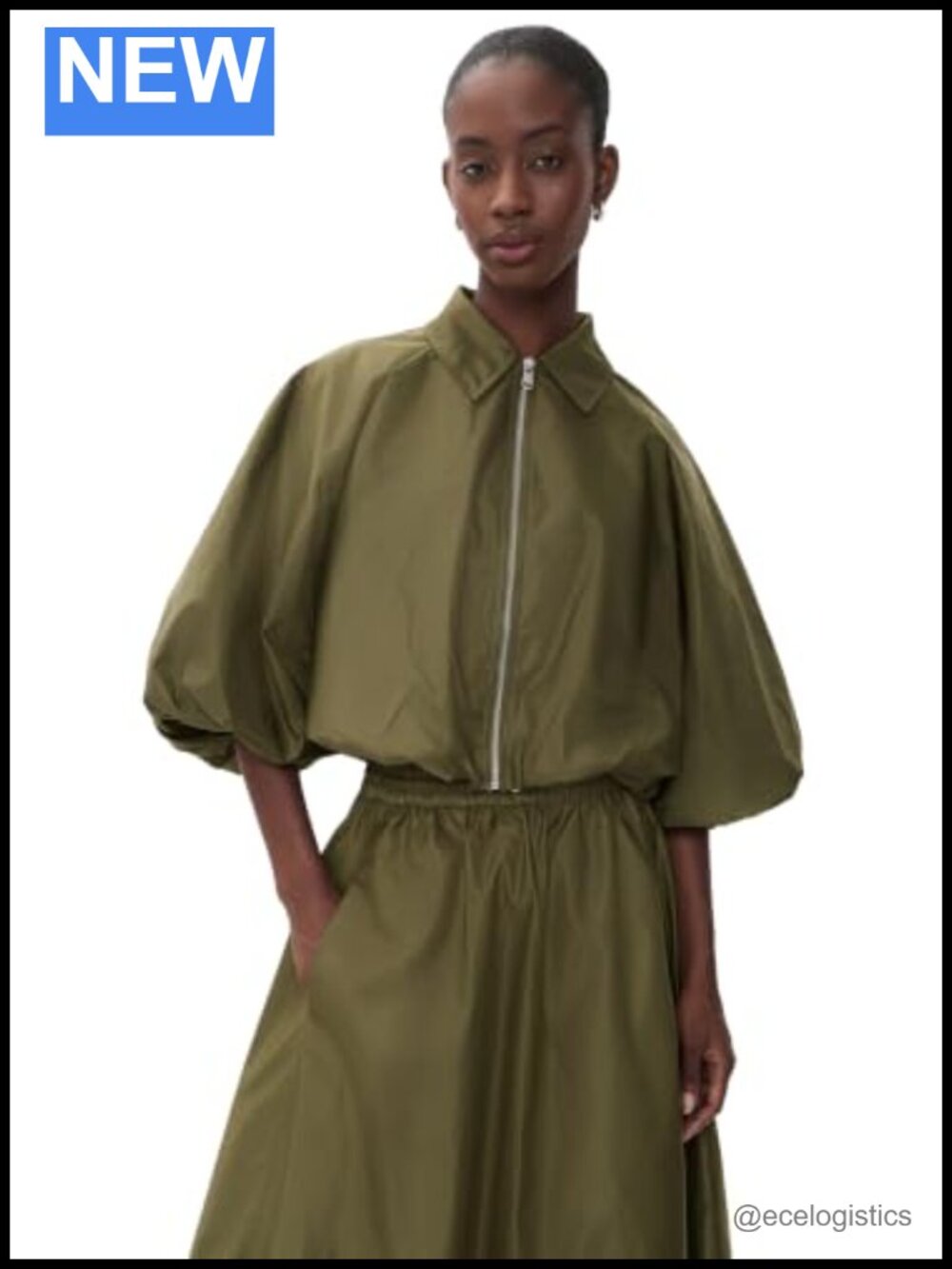 Cinq à Sept Cropped Bubble Sleeve Nylon Zip Jacket